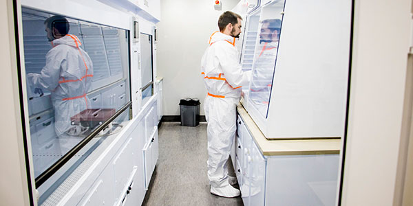 Dr Grant Bybee working in the new Geosciences Isotope Laboratory