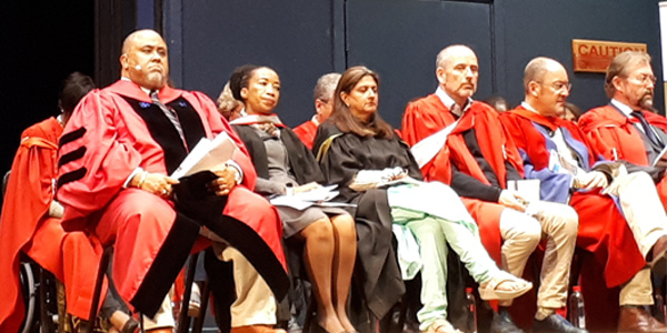 Professor Lawrence D. Bobo (L) from Harvard University, guest speaker at the Faculty of Commerce, Law and Management graduation ceremony on 10 December 2019