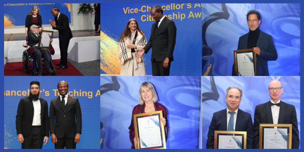 Award winners (l-r): Lew Ashwal, Nirupa Padia, Noor Nieftagodien, Abdul Hamid Carrim, Cathi Albertyn, Andrew Thatcher and Craig Sheridan